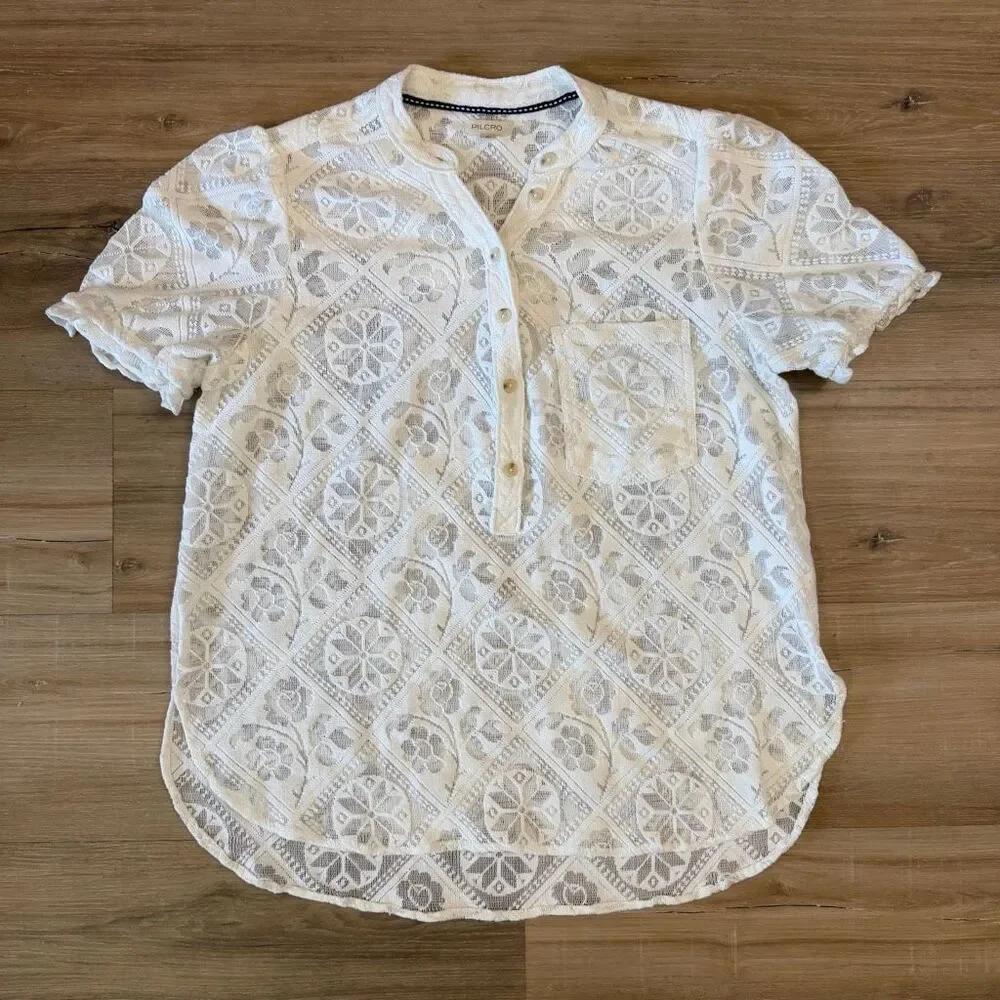 Anthropologie Pilcro The Aly Puff Sleeve Blouse In White Lace Size Small Coastal